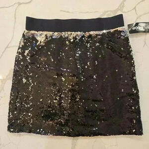 NWT Sequin Stretch Party Mini Skirt Walk Pop Black Siver Womens Size Large